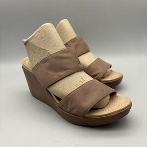Crocs Sandals Womens Size 8 Leigh Brown Wedge Slide Dual Comfort Platform Shoes